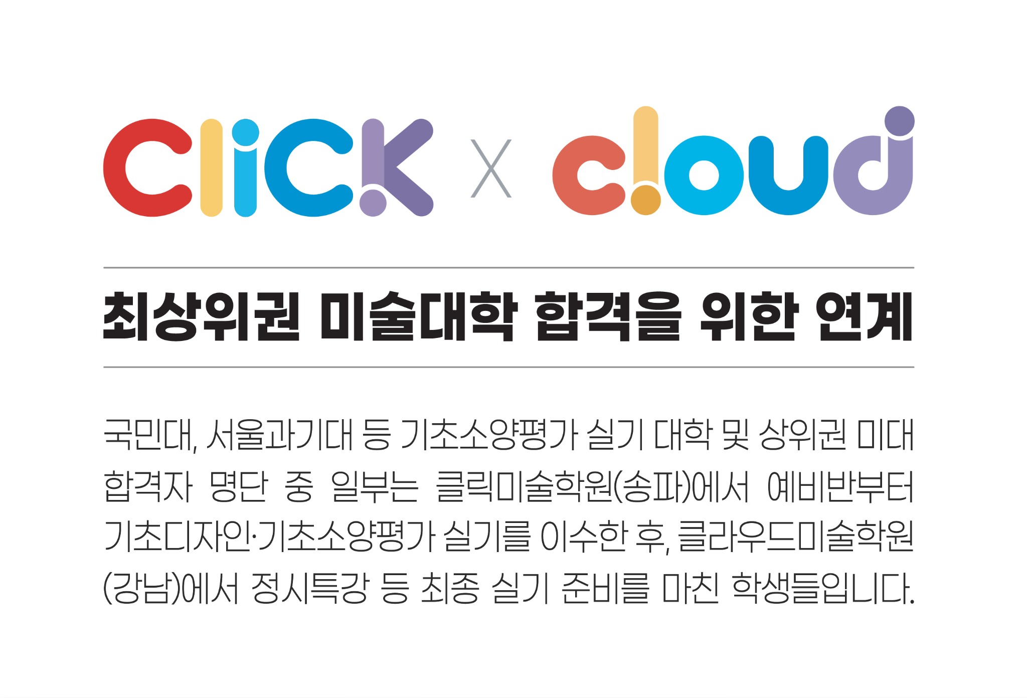 CLICK과 cloud 최상위권 미술대학 합격을 위한 연계 안내